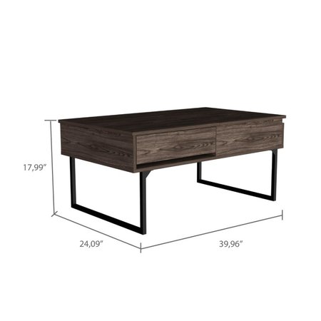 Tuhome Luxor Lift Top Coffee Table With Drawer, Dark Walnut MLC6259